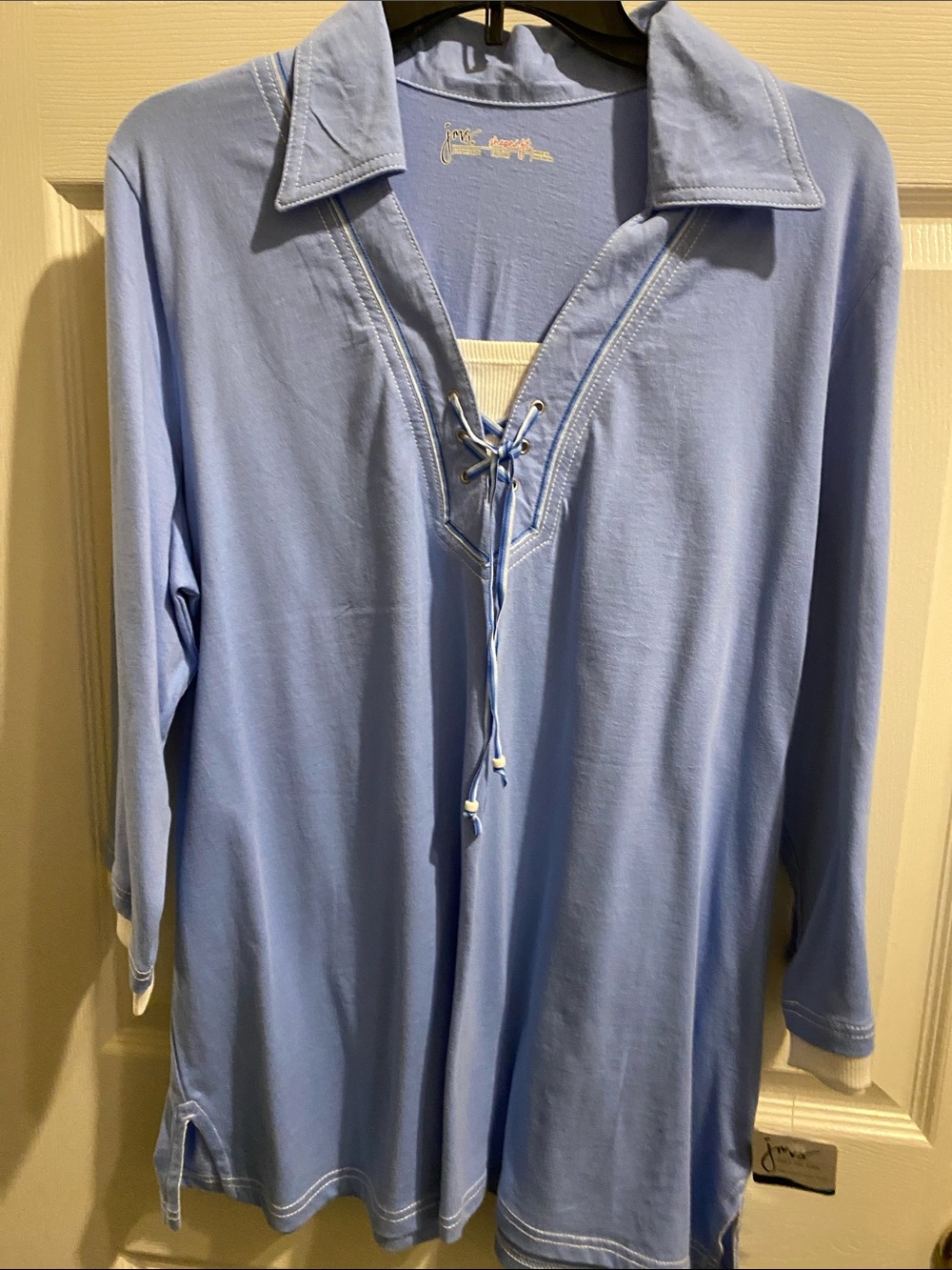 Jams World Light Blue Lace-Up Long Sleeve Polo